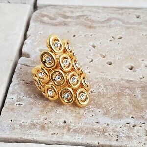 18K Gold Plated Crystals Knuckle Ring Size 7